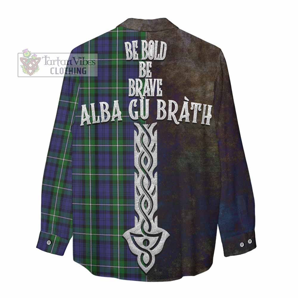 Tartan Vibes Clothing Forbes Tartan Family Crest Women's Casual Shirt Alba Gu Brath Be Brave Lion Ancient Style
