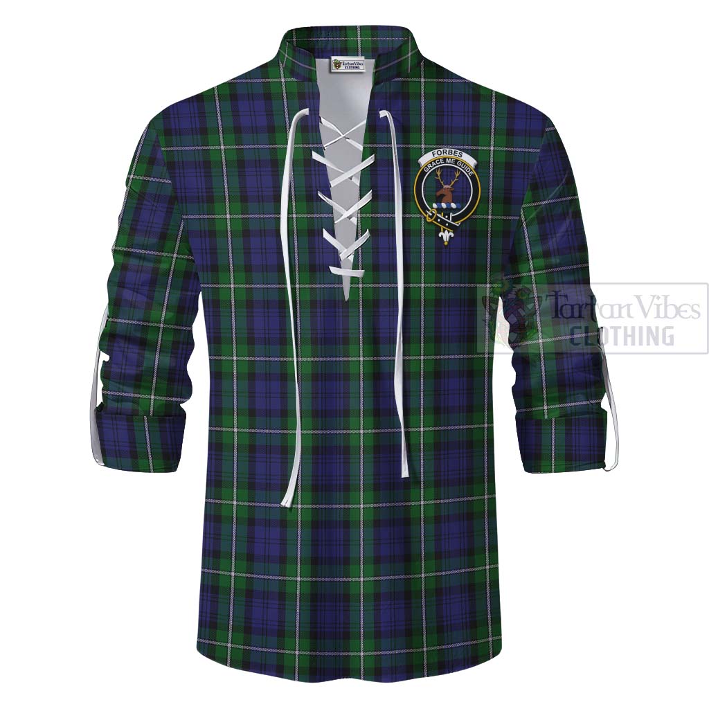 Tartan Vibes Clothing Forbes Tartan Ghillie Kilt Shirt with Family Crest Celtic Skull Style