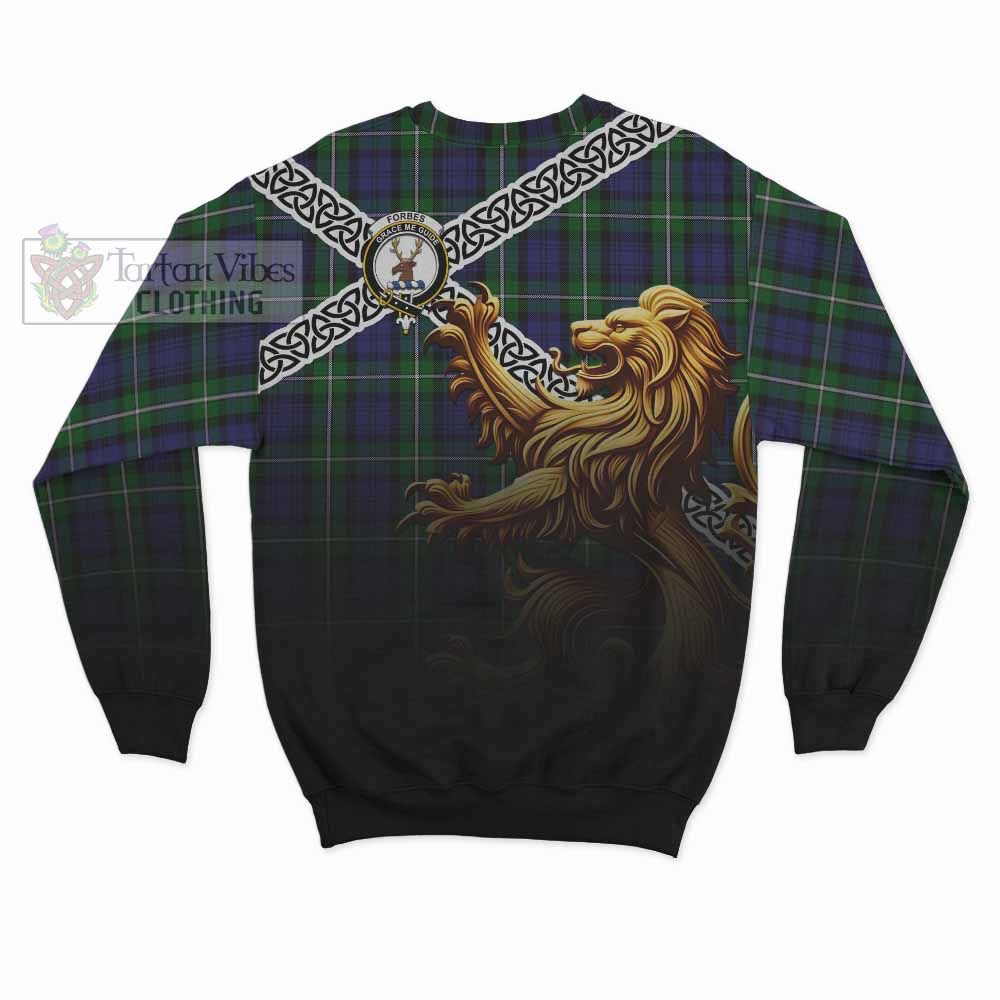 Tartan Vibes Clothing Forbes Crest Tartan Sweatshirt with Golden Lion Emblem Celtic Style
