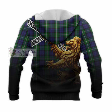 Forbes Crest Tartan Knitted Hoodie with Golden Lion Emblem Celtic Style