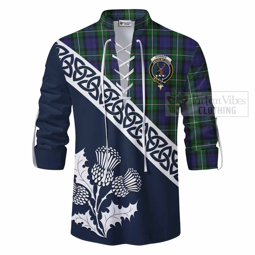 Tartan Vibes Clothing Forbes Tartan Ghillie Kilt Shirt Featuring Thistle and Scotland Map