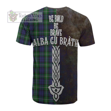 Tartan Vibes Clothing Forbes Tartan Family Crest Cotton T-shirt Alba Gu Brath Be Brave Lion Ancient Style