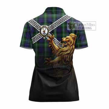 Tartan Vibes Clothing Forbes Crest Tartan Women's Polo Shirt with Golden Lion Emblem Celtic Style