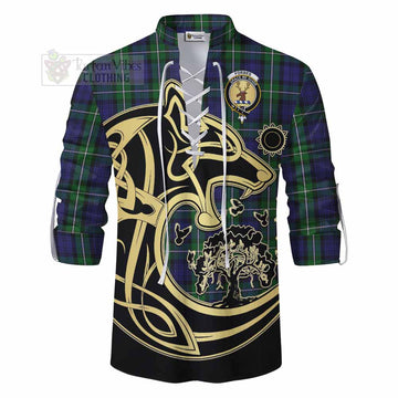 Tartan Vibes Clothing Forbes Tartan Ghillie Kilt Shirt with Family Crest Celtic Wolf Style