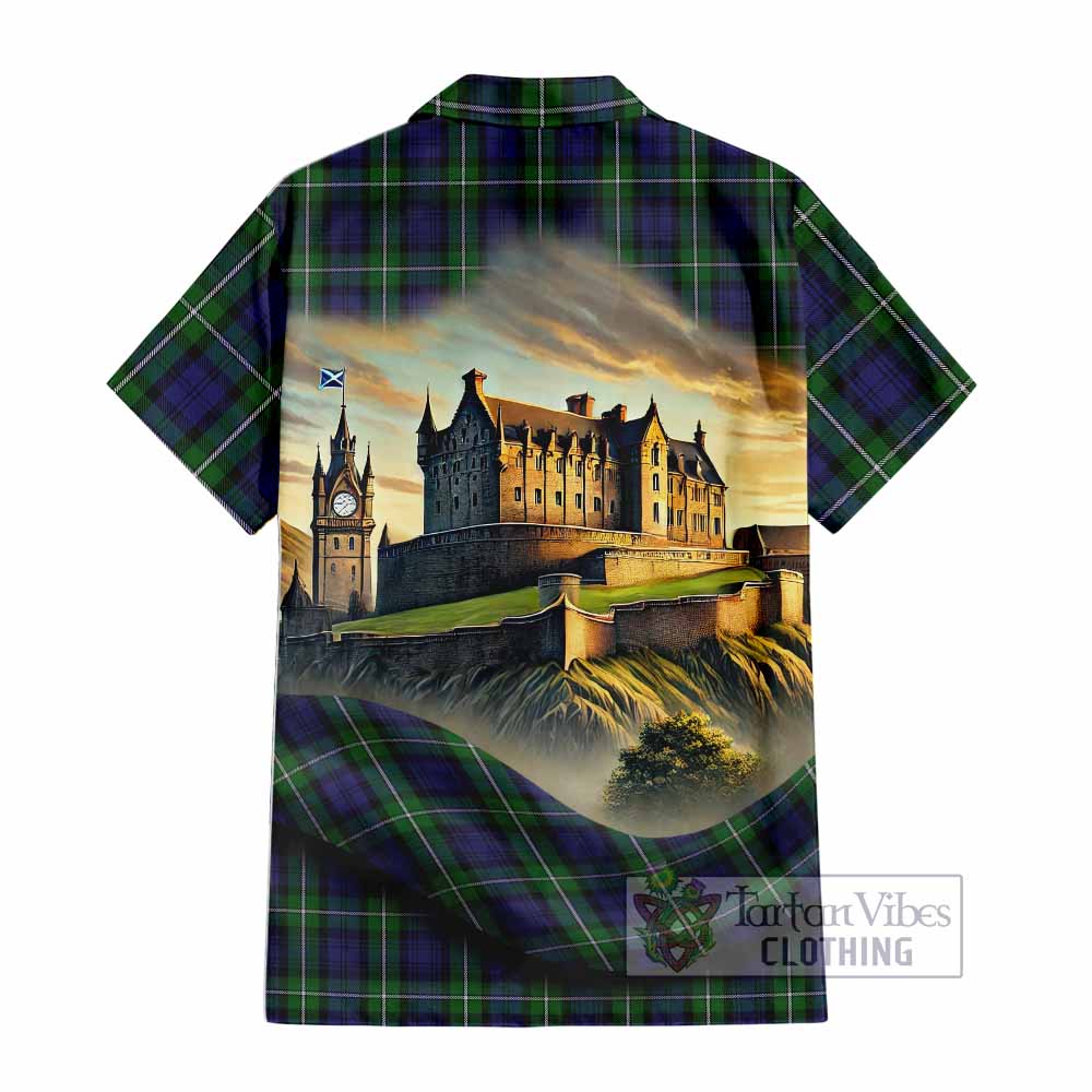Tartan Vibes Clothing Forbes Tartan Family Crest Short Sleeve Button Shirt with Scottish Ancient Castle Style