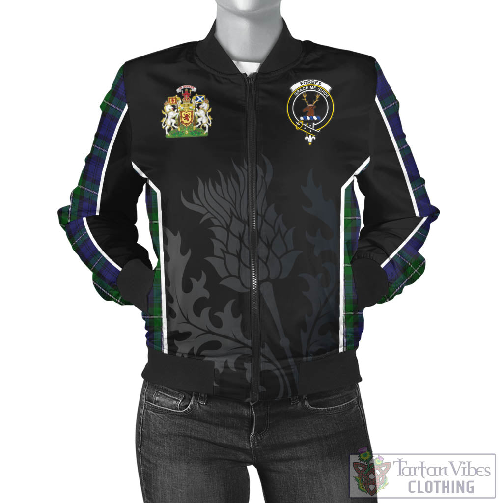 Tartan Vibes Clothing Forbes Tartan Bomber Jacket with Family Crest and Scottish Thistle Vibes Sport Style