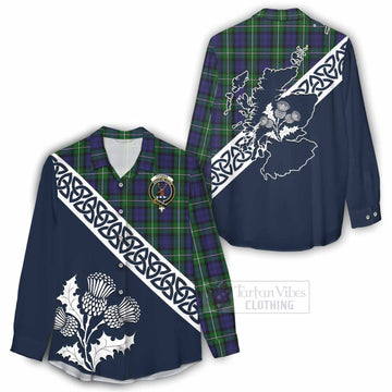 Tartan Vibes Clothing Forbes Tartan Women's Casual Shirt Featuring Thistle and Scotland Map