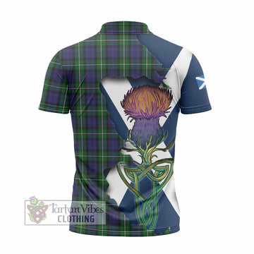 Forbes Tartan Family Crest Zipper Polo Shirt Scottish Thistle Celtic Inspired