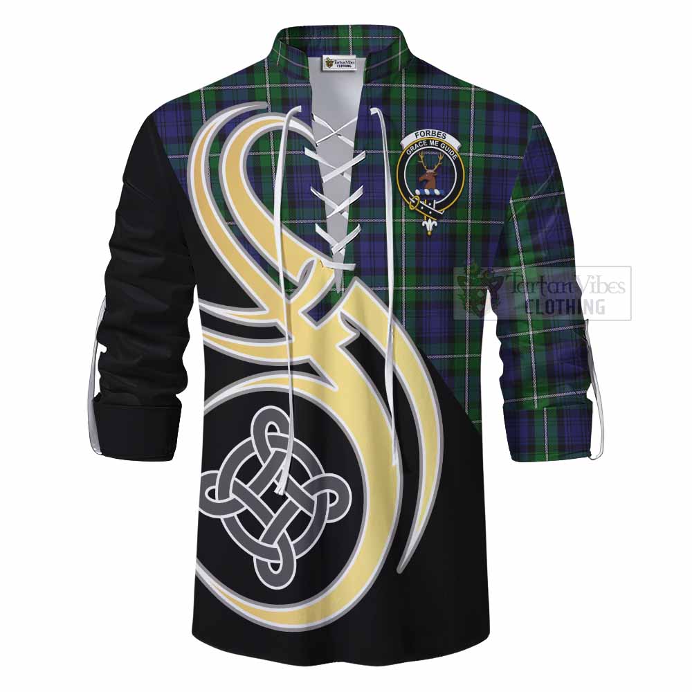 Tartan Vibes Clothing Forbes Tartan Ghillie Kilt Shirt with Family Crest and Celtic Symbol Style