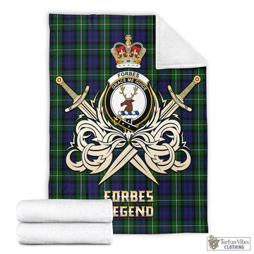 Tartan Vibes Clothing Forbes Tartan Blanket with Clan Crest and the Golden Sword of Courageous Legacy