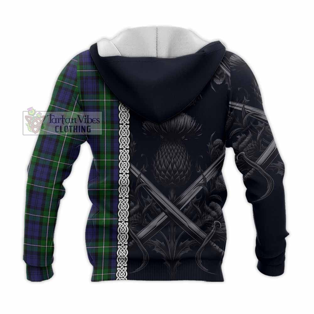 Tartan Vibes Clothing Forbes Tartan Knitted Hoodie with Family Crest Cross Sword Thistle Celtic Vibes