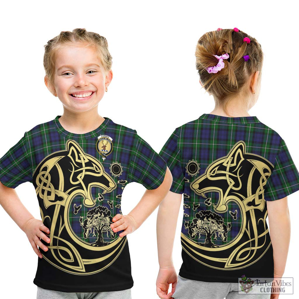 Forbes Tartan Kid T-Shirt with Family Crest Celtic Wolf Style - Tartan Vibes Clothing