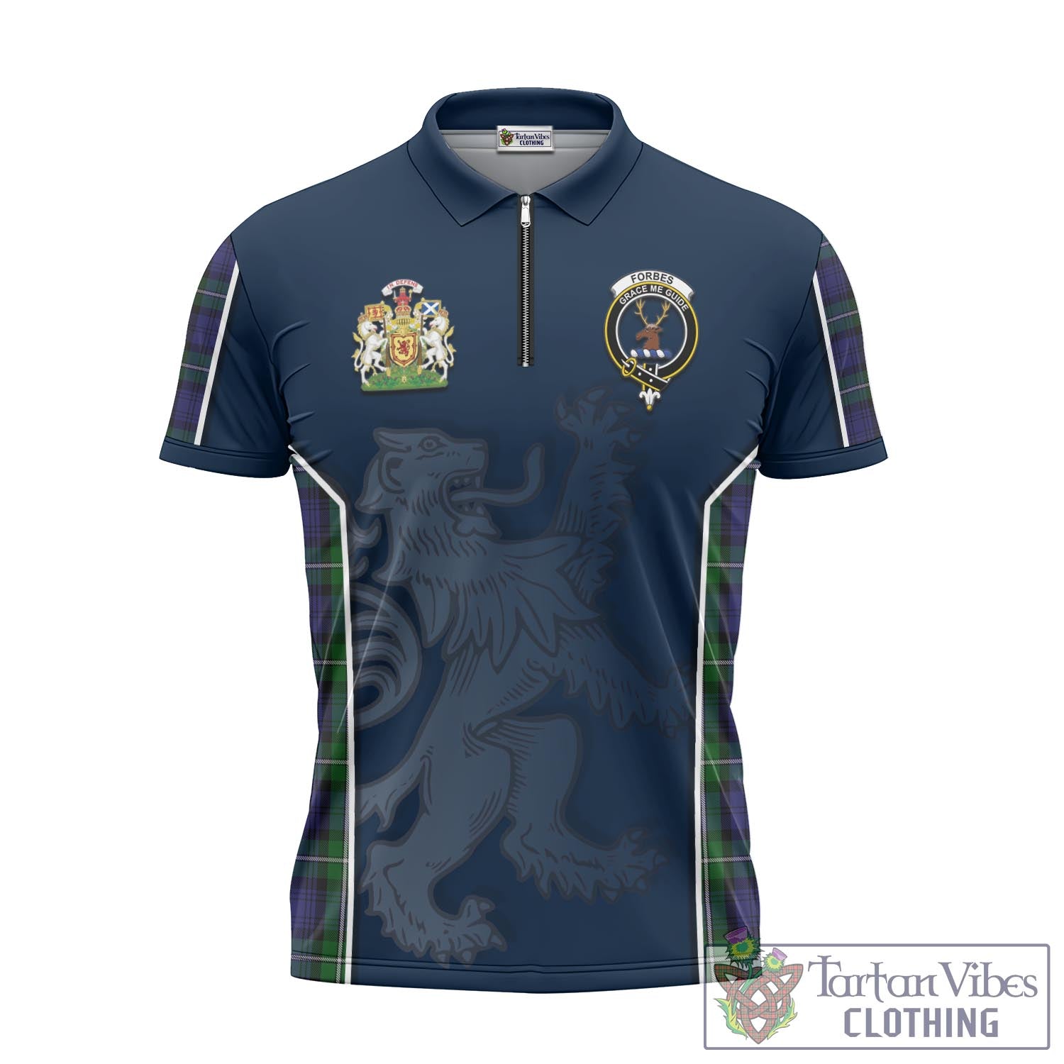 Tartan Vibes Clothing Forbes Tartan Zipper Polo Shirt with Family Crest and Lion Rampant Vibes Sport Style
