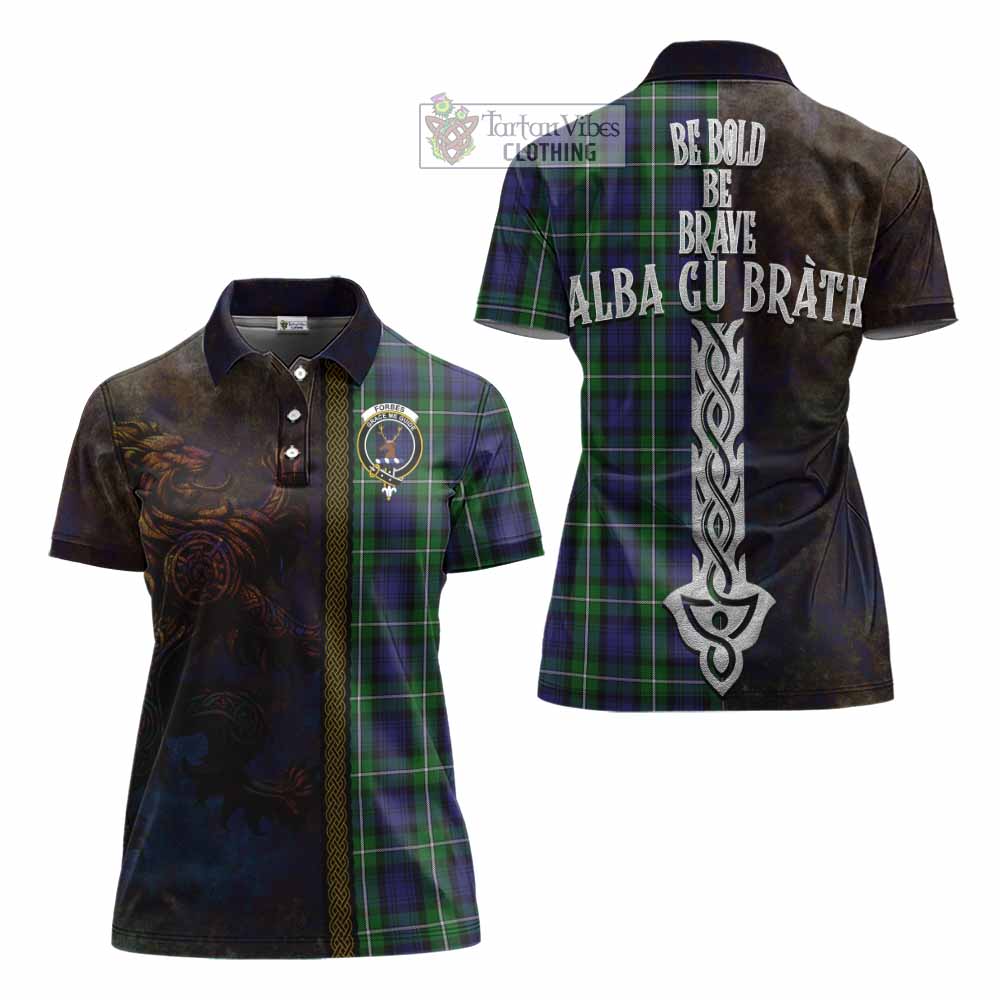 Tartan Vibes Clothing Forbes Tartan Family Crest Women's Polo Shirt Alba Gu Brath Be Brave Lion Ancient Style