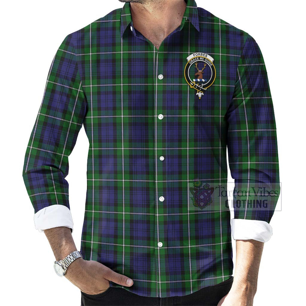 Tartan Vibes Clothing Forbes Tartan Long Sleeve Button Shirt with Family Crest and Bearded Skull Holding Bottles of Whiskey