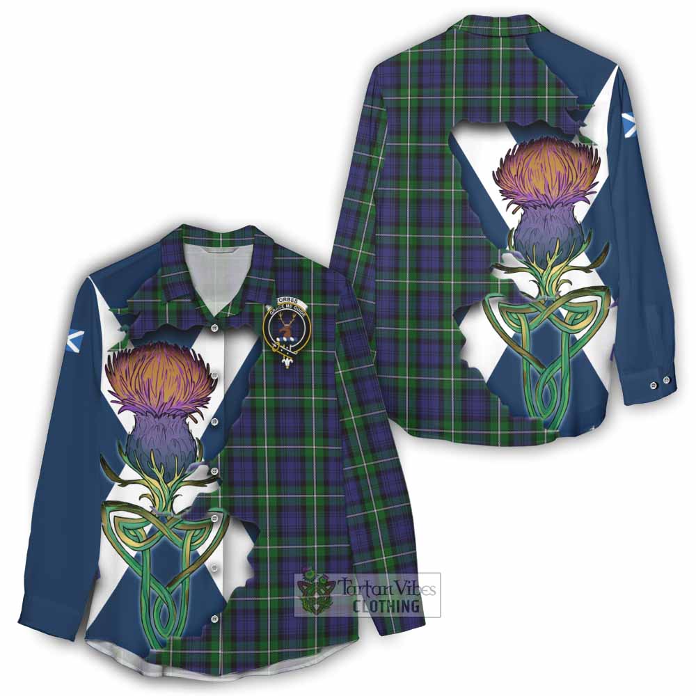 Tartan Vibes Clothing Forbes Tartan Family Crest Women's Casual Shirt Scottish Thistle Celtic Inspired