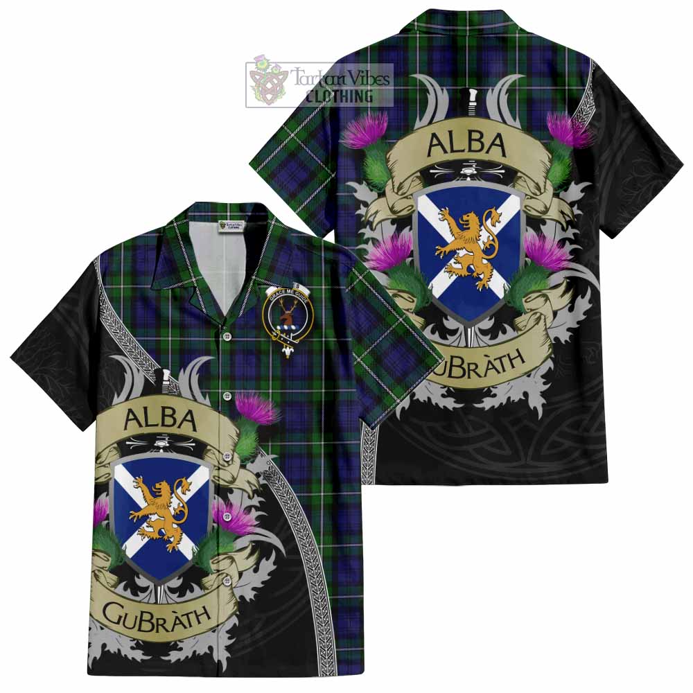 Tartan Vibes Clothing Forbes Tartan Family Crest Short Sleeve Button Shirt Lion Rampant Royal Thistle Shield Celtic Inspired