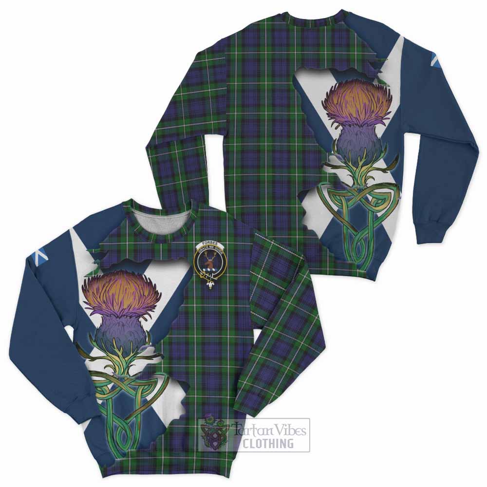 Tartan Vibes Clothing Forbes Tartan Family Crest Sweatshirt Scottish Thistle Celtic Inspired