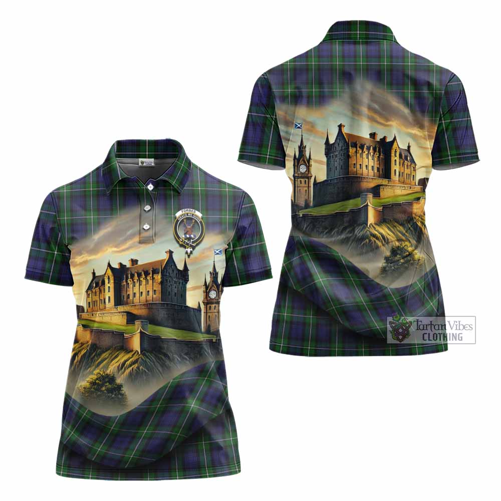 Tartan Vibes Clothing Forbes Tartan Family Crest Women's Polo Shirt with Scottish Ancient Castle Stype