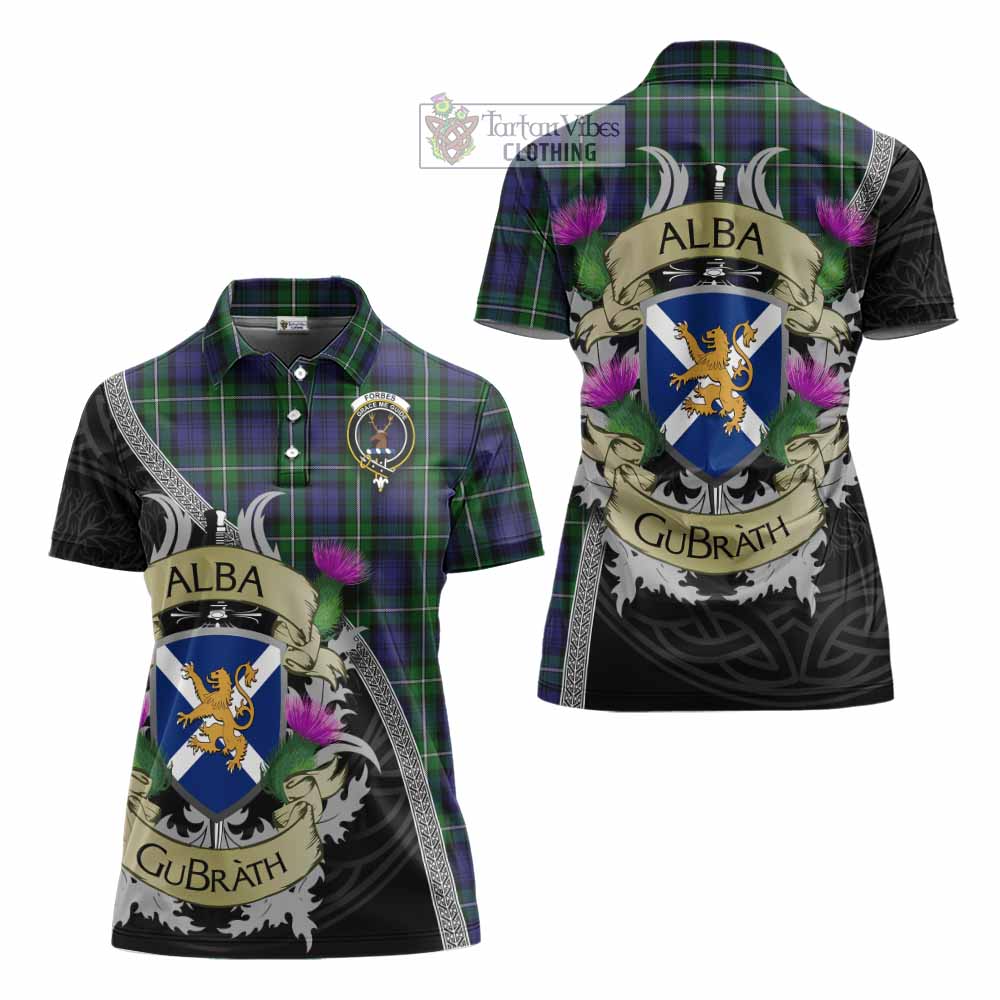Tartan Vibes Clothing Forbes Tartan Family Crest Women's Polo Shirt Lion Rampant Royal Thistle Shield Celtic Inspired