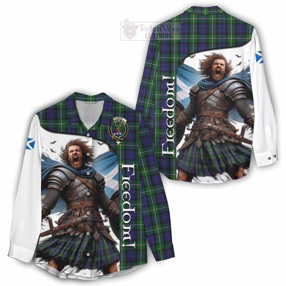 Tartan Vibes Clothing Forbes Crest Tartan Women's Casual Shirt Inspired by the Freedom of Scottish Warrior
