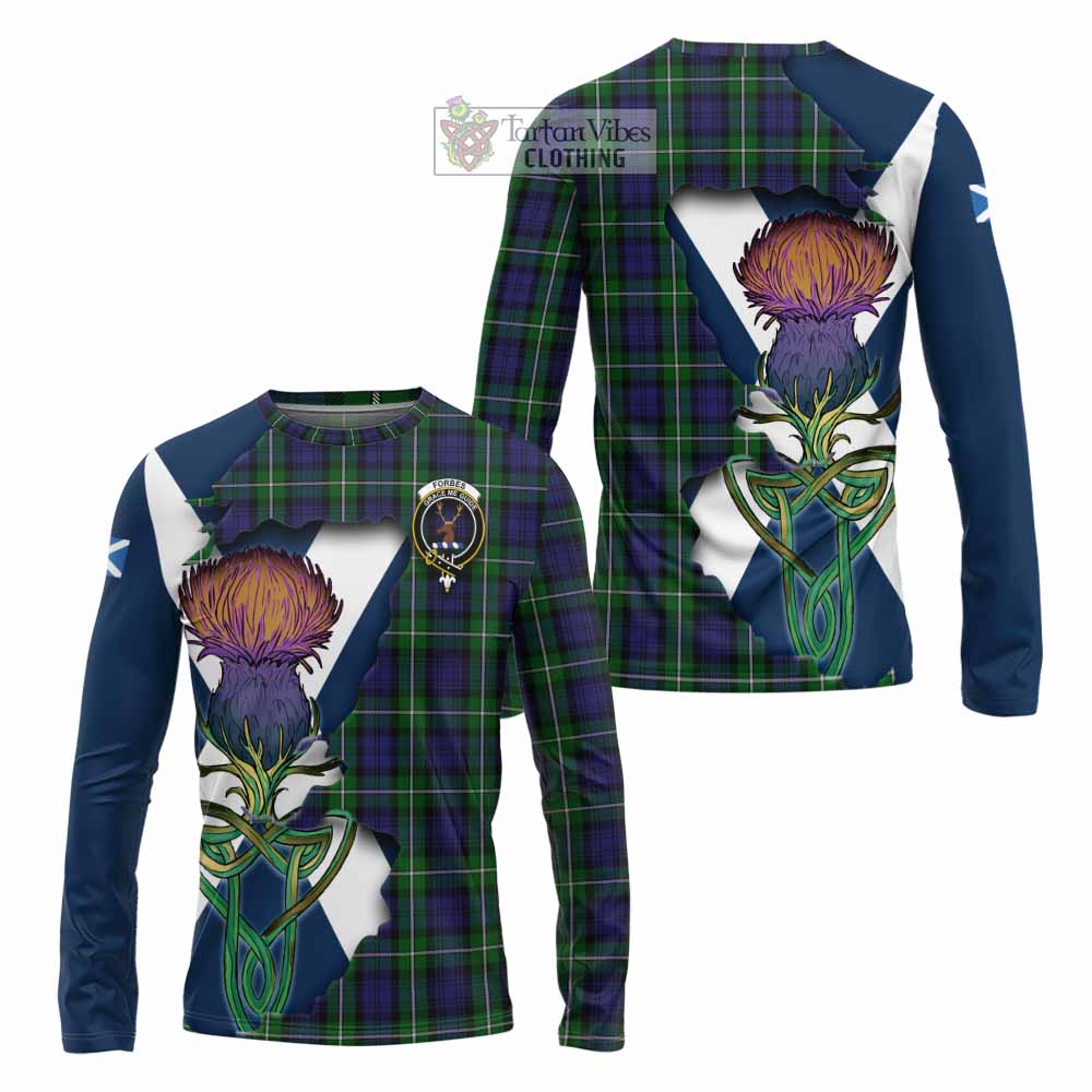Tartan Vibes Clothing Forbes Tartan Family Crest Long Sleeve T-Shirt Scottish Thistle Celtic Inspired