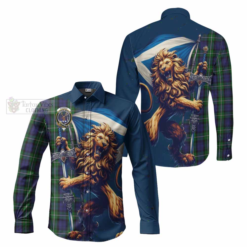 Tartan Vibes Clothing Forbes Tartan Family Crest Long Sleeve Button Shirt with Scottish Majestic Lion