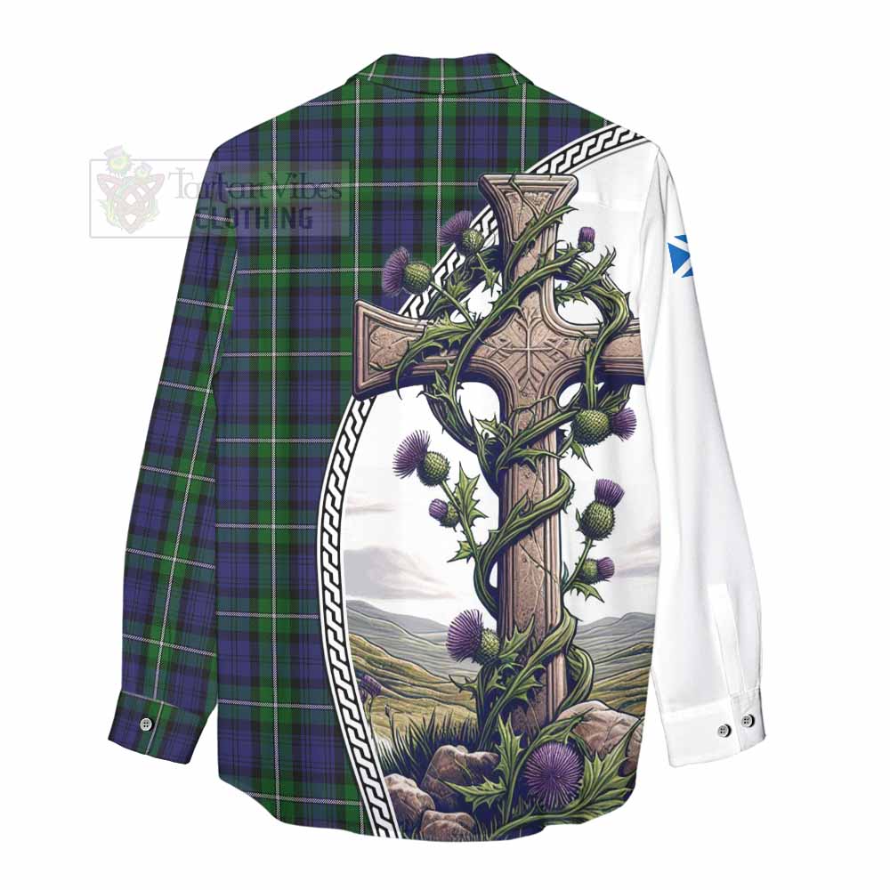 Tartan Vibes Clothing Forbes Tartan Women's Casual Shirt with Family Crest and St. Andrew's Cross Accented by Thistle Vines