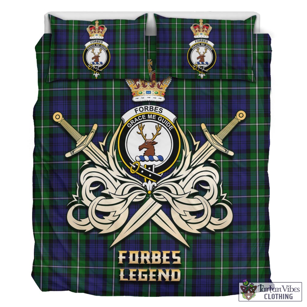 Tartan Vibes Clothing Forbes Tartan Bedding Set with Clan Crest and the Golden Sword of Courageous Legacy