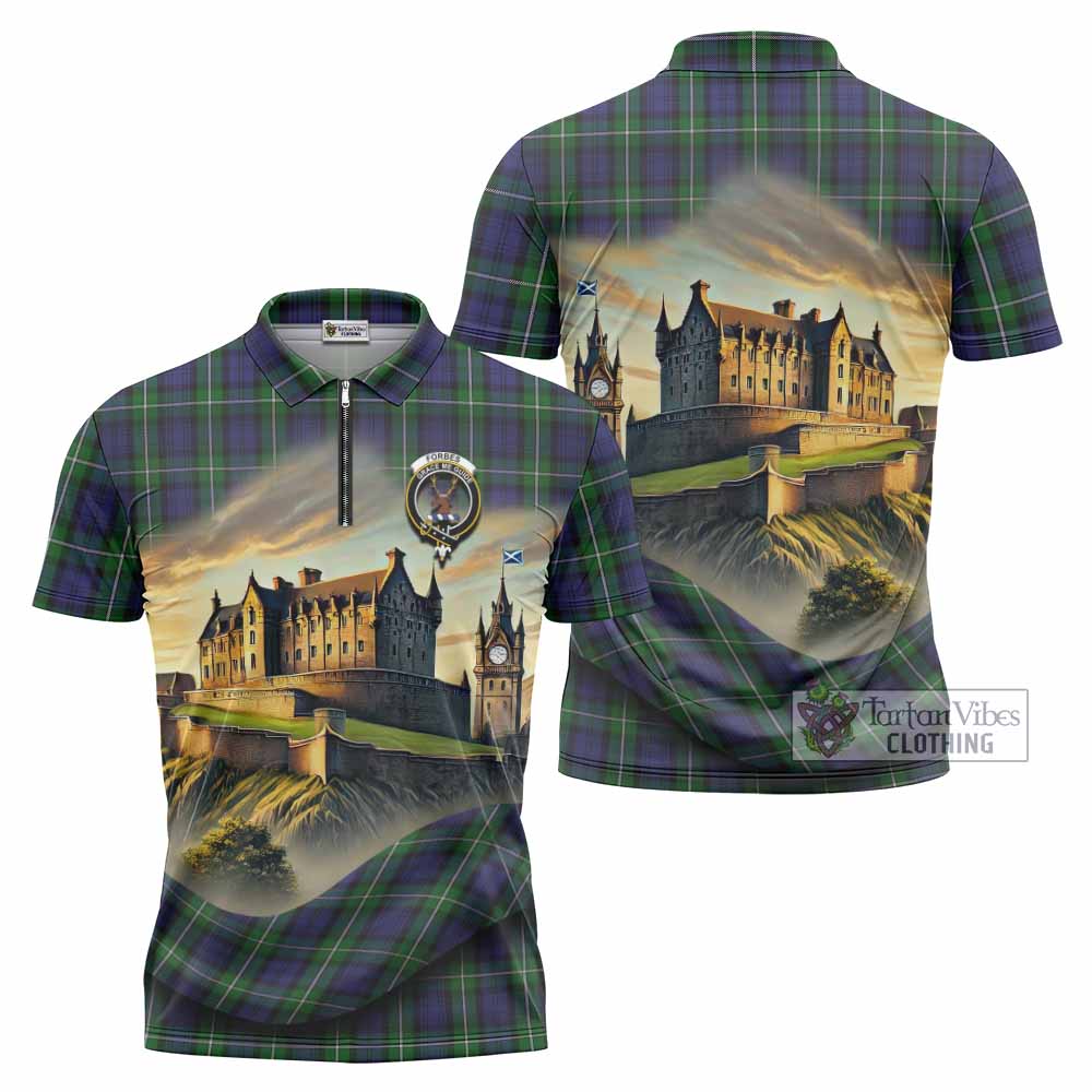 Tartan Vibes Clothing Forbes Tartan Family Crest Zipper Polo Shirt with Scottish Ancient Castle Stype
