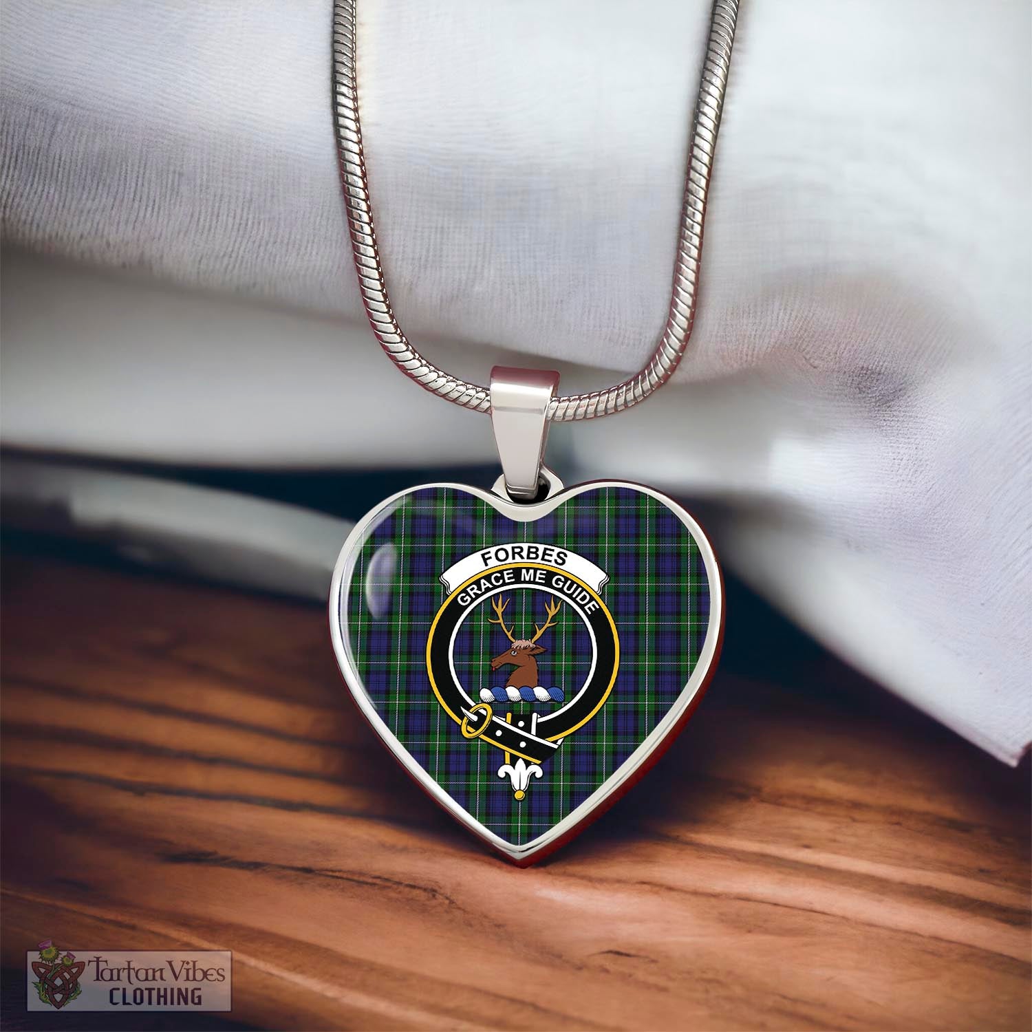 Tartan Vibes Clothing Forbes Tartan Heart Necklace with Family Crest