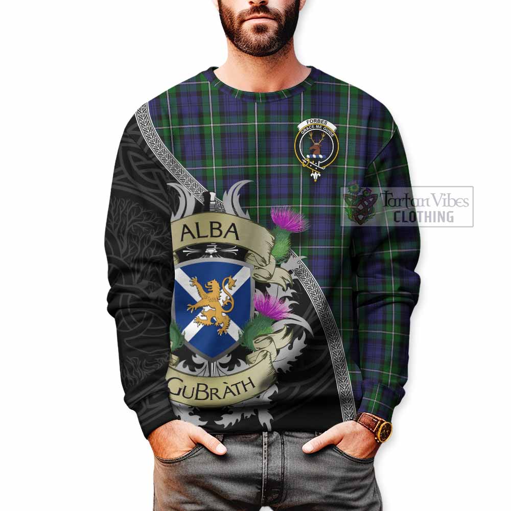 Tartan Vibes Clothing Forbes Tartan Family Crest Sweatshirt Lion Rampant Royal Thistle Shield Celtic Inspired