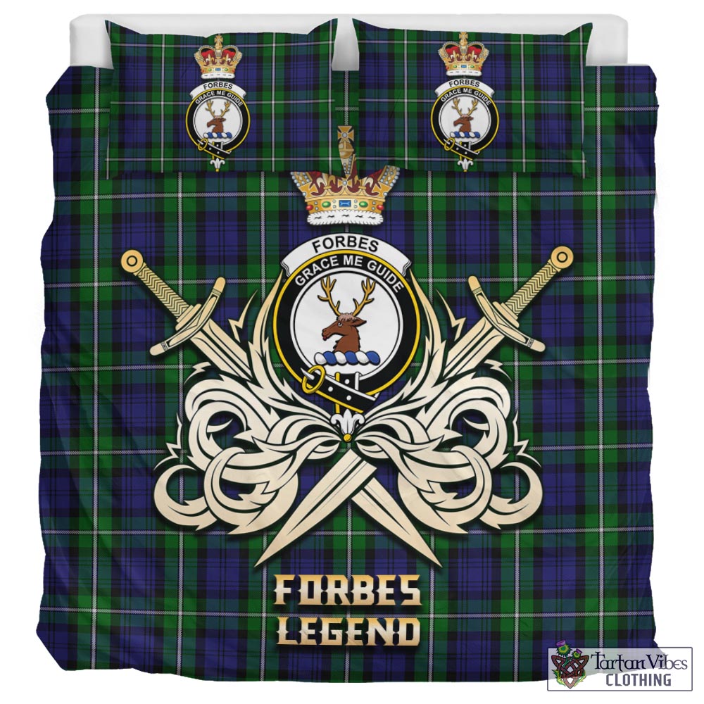 Tartan Vibes Clothing Forbes Tartan Bedding Set with Clan Crest and the Golden Sword of Courageous Legacy