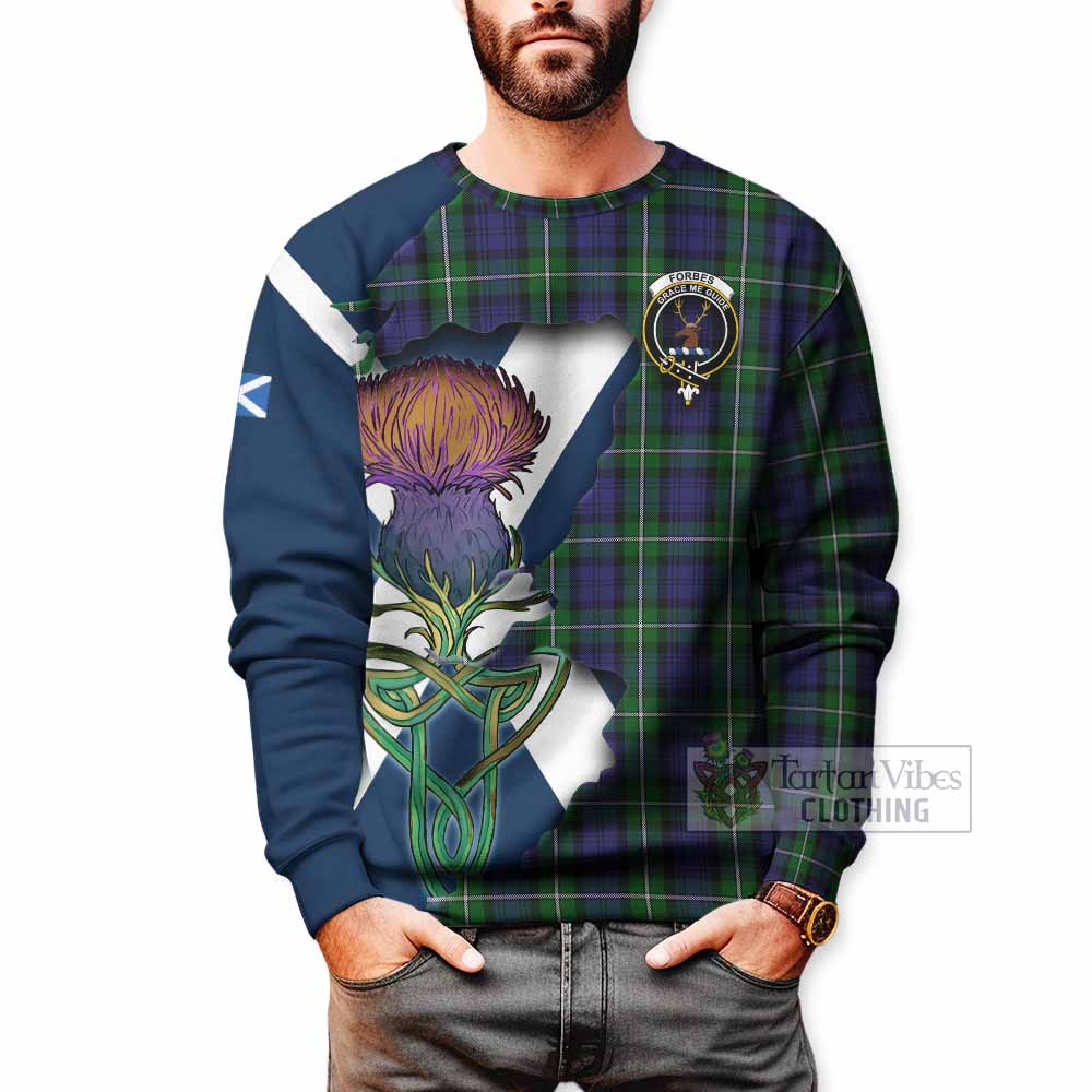 Tartan Vibes Clothing Forbes Tartan Family Crest Sweatshirt Scottish Thistle Celtic Inspired