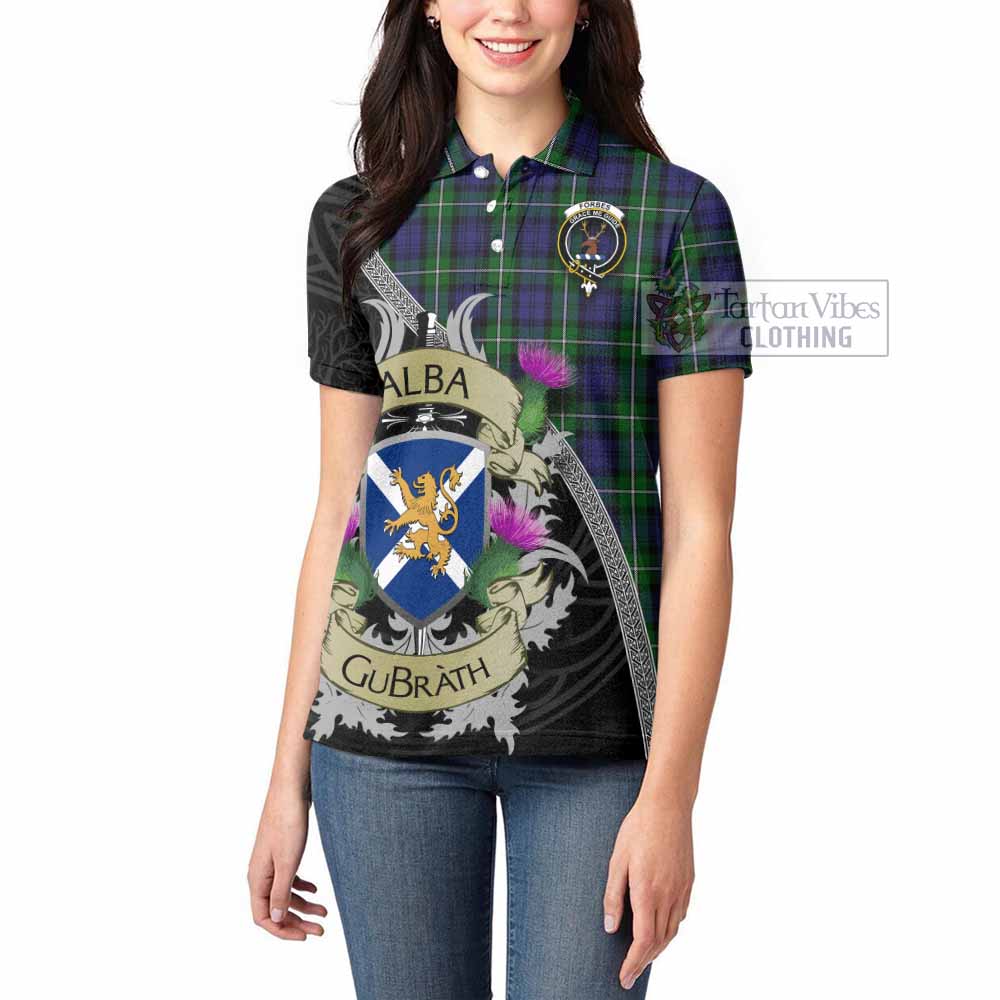 Tartan Vibes Clothing Forbes Tartan Family Crest Women's Polo Shirt Lion Rampant Royal Thistle Shield Celtic Inspired