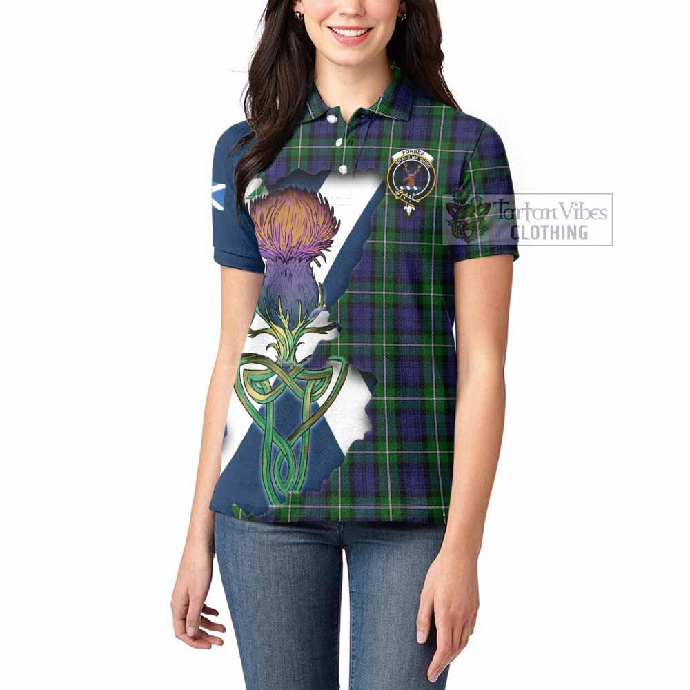 Tartan Vibes Clothing Forbes Tartan Family Crest Women's Polo Shirt Scottish Thistle Celtic Inspired