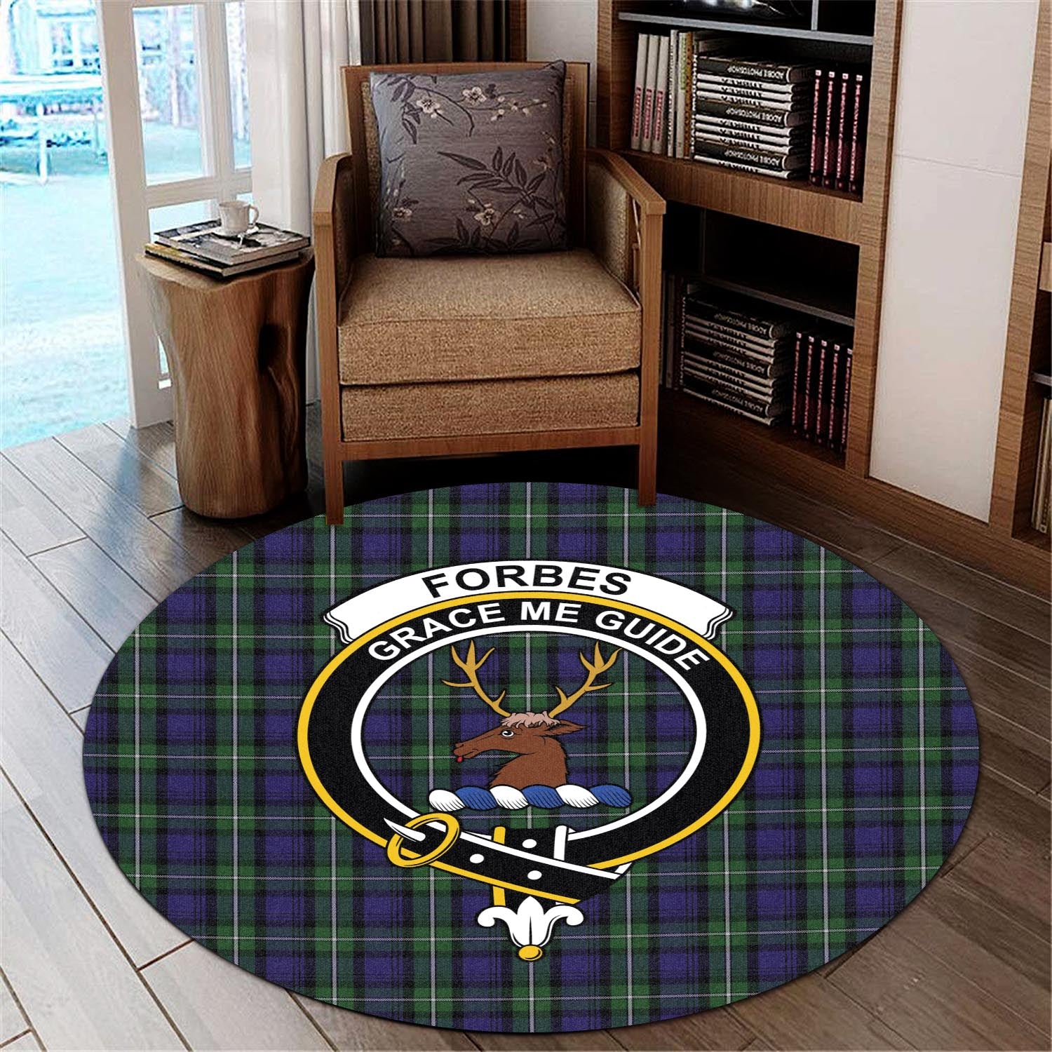 Forbes Tartan Round Rug with Family Crest - Tartanvibesclothing