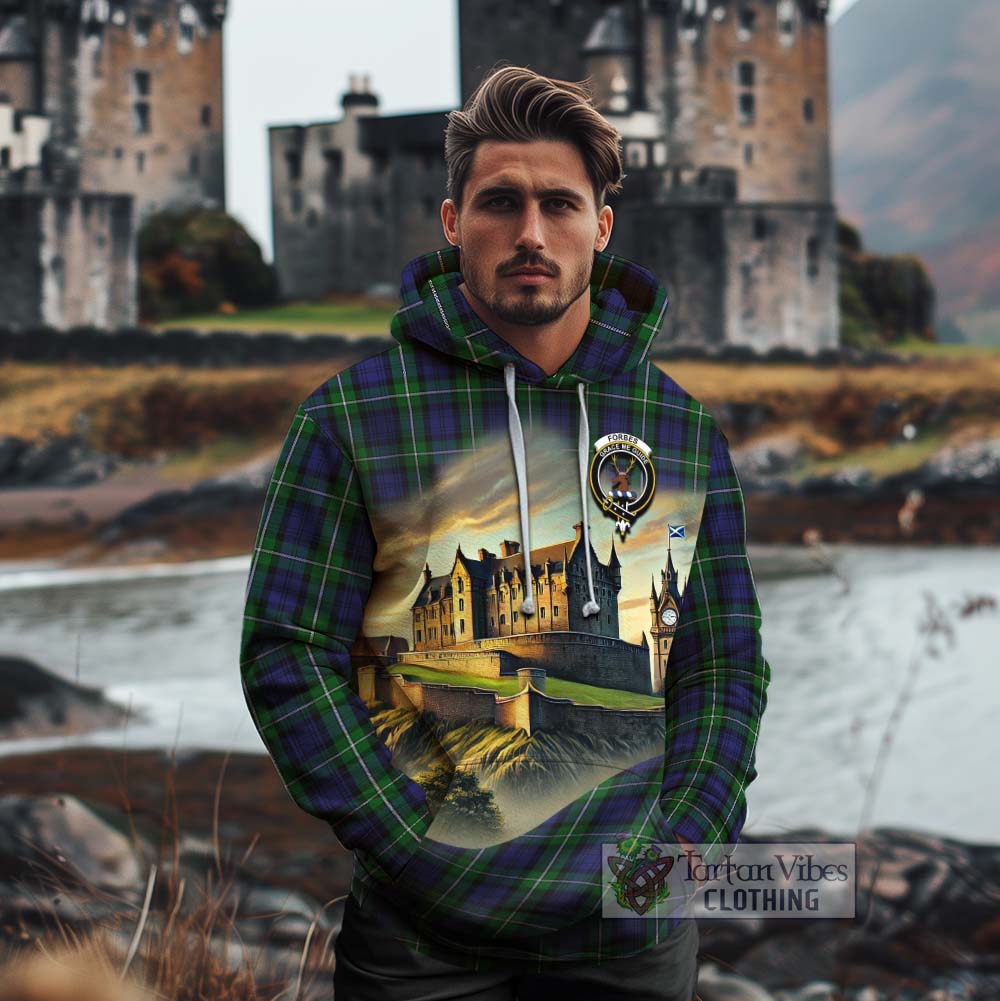Tartan Vibes Clothing Forbes Tartan Family Crest Cotton Hoodie with Scottish Ancient Castle Style
