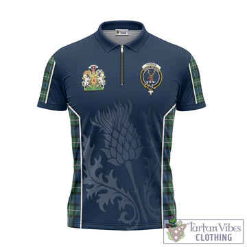 Forbes Ancient Tartan Zipper Polo Shirt with Family Crest and Scottish Thistle Vibes Sport Style