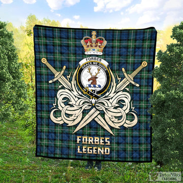 Forbes Ancient Tartan Quilt with Clan Crest and the Golden Sword of Courageous Legacy