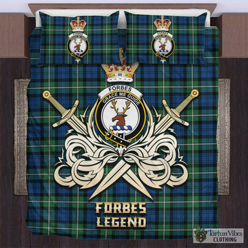 Forbes Ancient Tartan Bedding Set with Clan Crest and the Golden Sword of Courageous Legacy