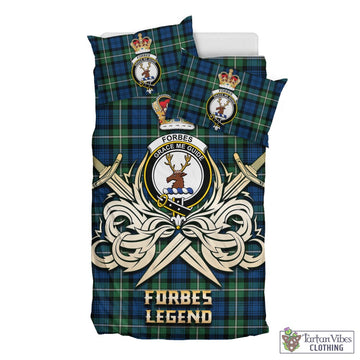 Forbes Ancient Tartan Bedding Set with Clan Crest and the Golden Sword of Courageous Legacy