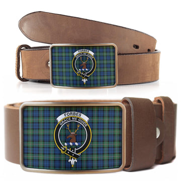 Forbes Ancient Tartan Belt Buckles with Family Crest