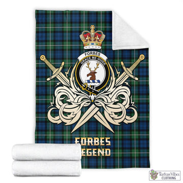 Forbes Ancient Tartan Blanket with Clan Crest and the Golden Sword of Courageous Legacy