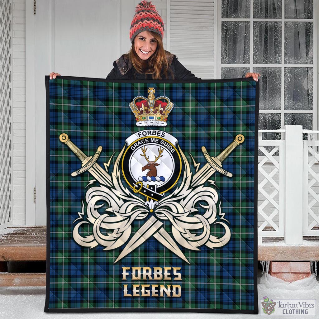 Tartan Vibes Clothing Forbes Ancient Tartan Quilt with Clan Crest and the Golden Sword of Courageous Legacy