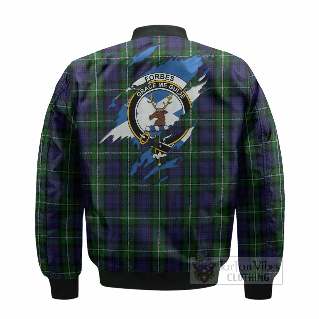 Forbes Clan Crest In Me Tartan Bomber Jacket Scotland Flag Style