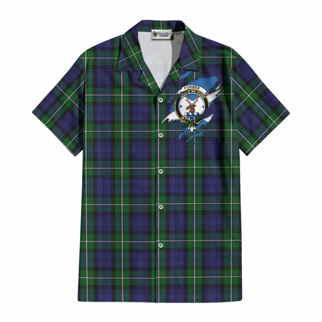 Forbes Clan Crest In Me Tartan Cotton Hawaiian Shirt Scotland Flag Style