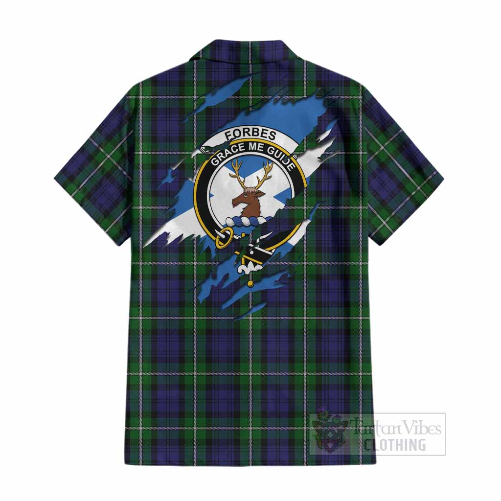 Forbes Clan Crest In Me Tartan Cotton Hawaiian Shirt Scotland Flag Style