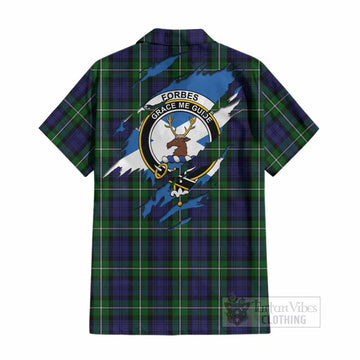 Forbes Clan Crest In Me Tartan Cotton Hawaiian Shirt Scotland Flag Style