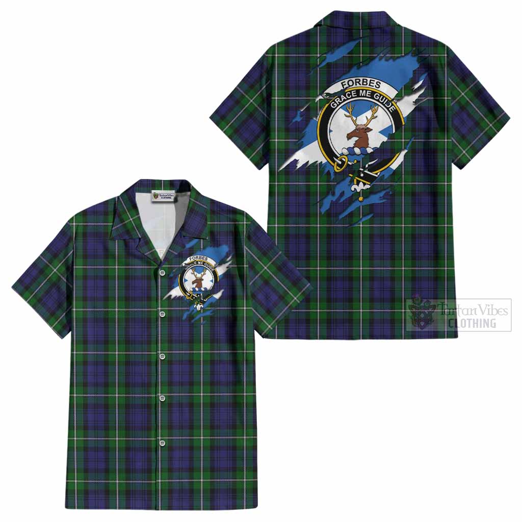 Forbes Clan Crest In Me Tartan Cotton Hawaiian Shirt Scotland Flag Style